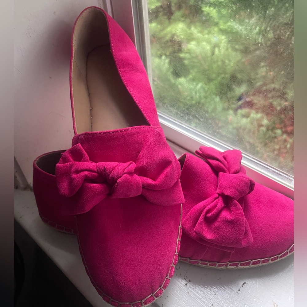 Crown‎ & Ivy Women's Fiona Bow Espadrille Flats Fuschia 9m New With Box